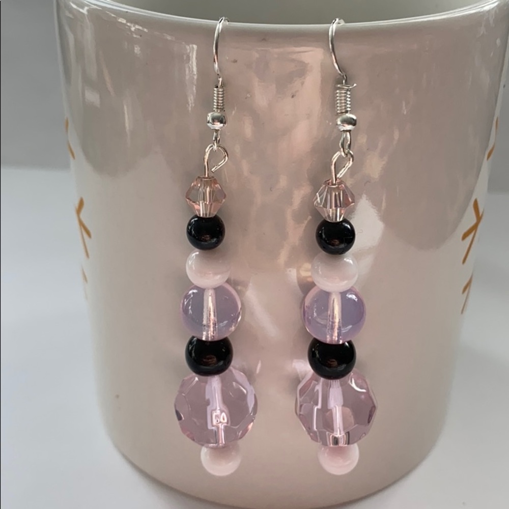 Gorgeous Pink and Black Glass Bead Earrings